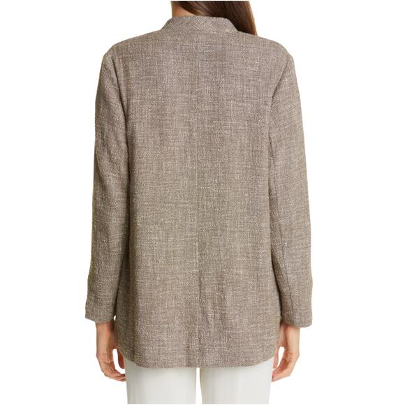 Eileen Fisher Driftwood Cotton Slub Tweed Open Front Blazer Jacket - Picture 4 of 12